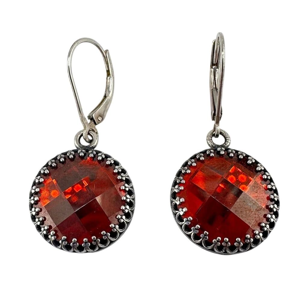 Vintage 925 Sterling Silver JBB Joshua Benbassat Red Glass Rhinestone Earrings